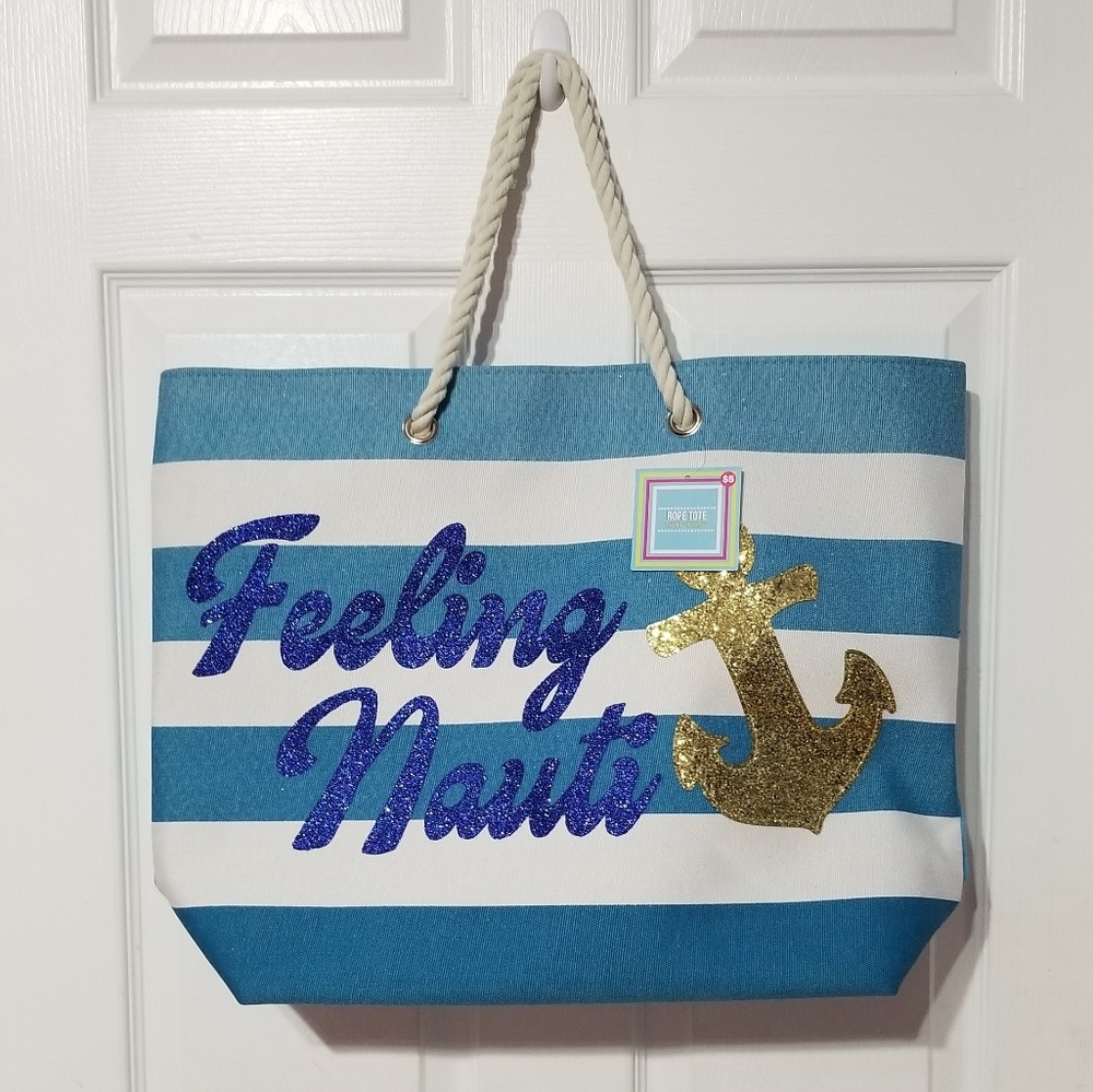 Blue & White Striped Beach Tote